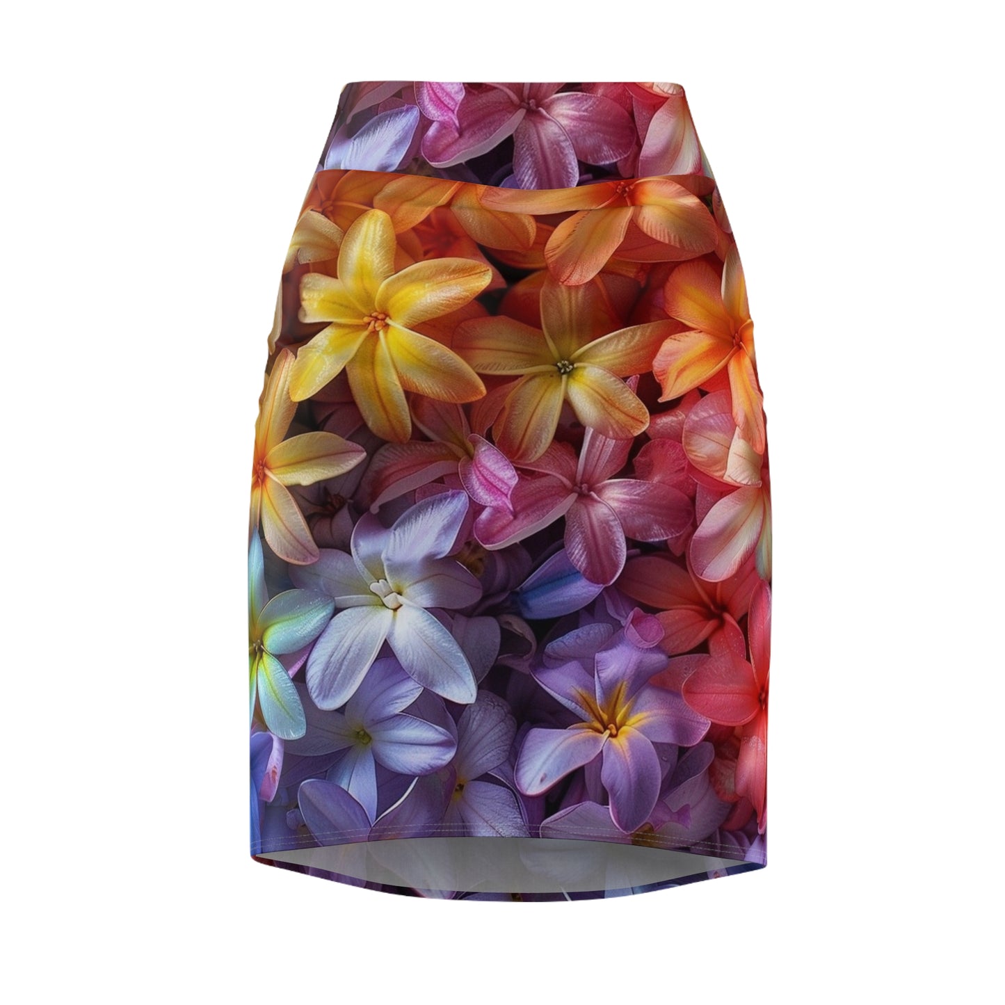 Floral Burst Pencil Skirt — Rainbow Plumeria All-Over Print
