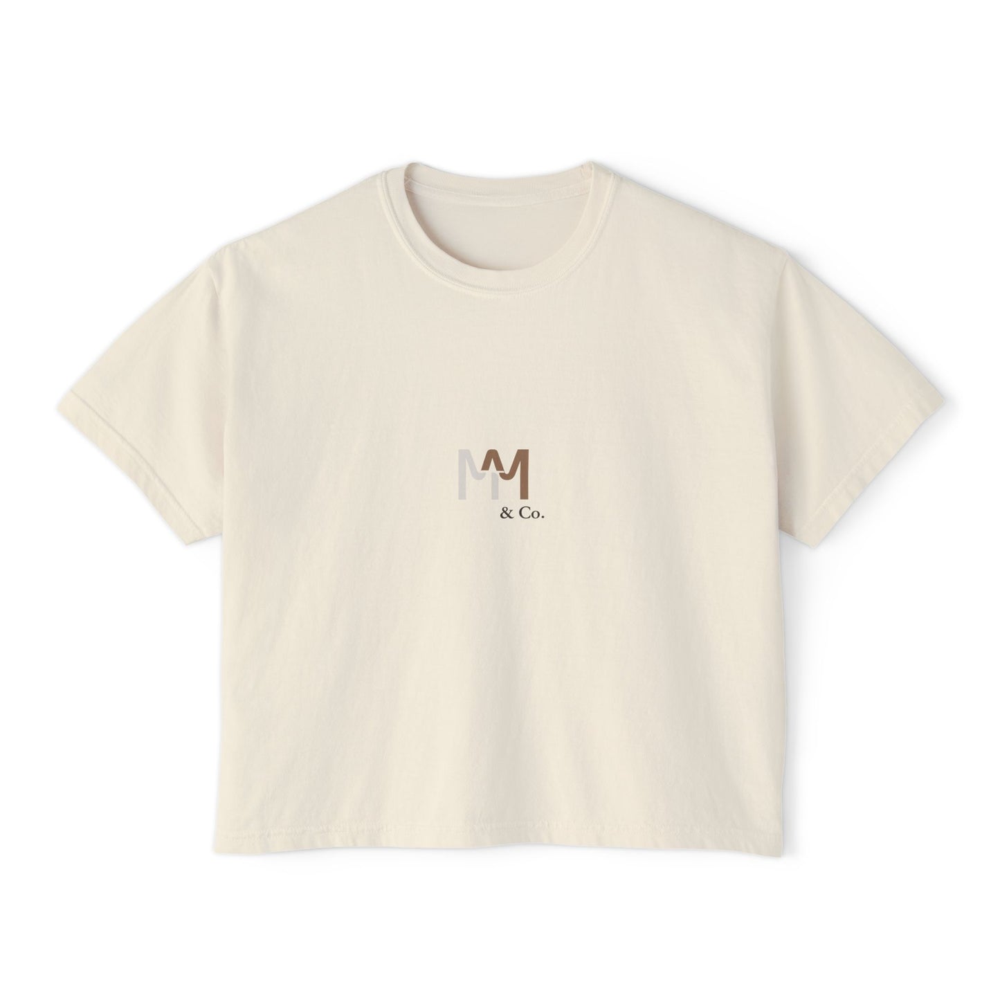 Minimalist 'M & Co.' Women's Boxy Tee — Neutral Casual Logo Tee