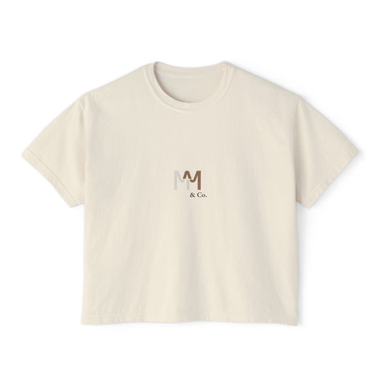 Minimalist 'M & Co.' Women's Boxy Tee — Neutral Casual Logo Tee