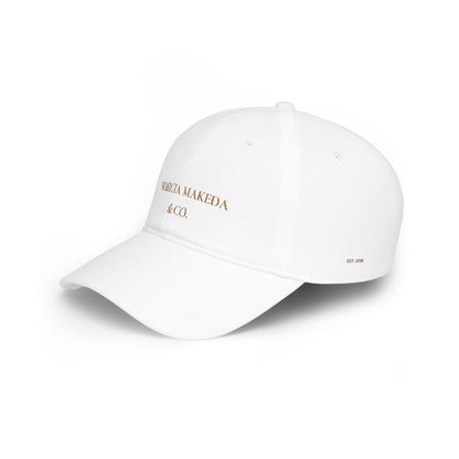 Minimalist White Low Profile Baseball Cap — "MARCIA MAKEDA & CO." Embroidered