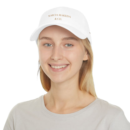 Minimalist White Low Profile Baseball Cap — "MARCIA MAKEDA & CO." Embroidered